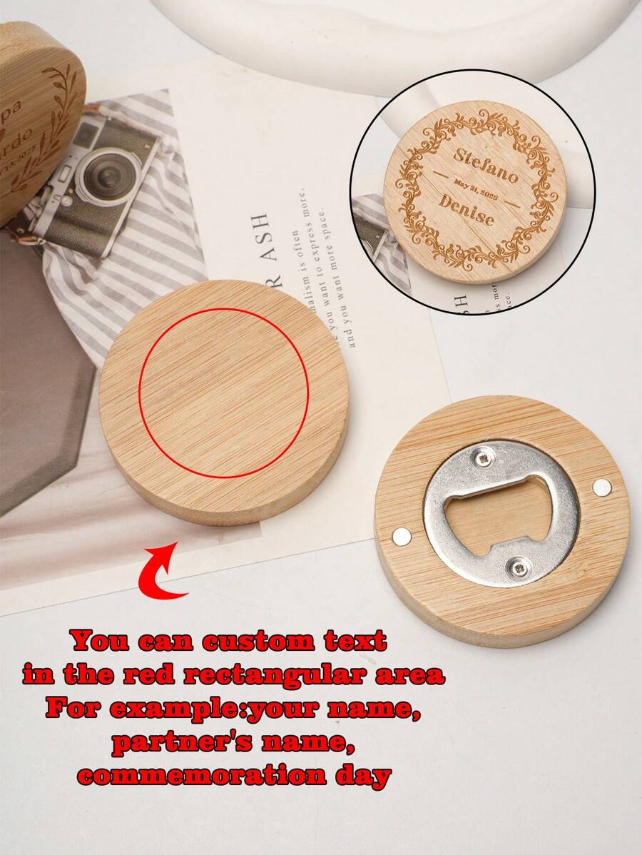 Personnalisation 1/10/15 pièces Ouvre-bouteille rond en bambou de 6/6,5 cm avec dos magnétique, parfait pour les projets DIY, les cadeaux de mariage et les cadeaux de fête. Ustensile de cuisine pour la maison, ouvre-bouteille à bière, cadeau pour le père