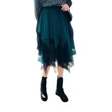 Tulle Skirts For Women Solid Color Layered High Low Asymmetrical Midi Length Elastic Waist Mesh Tutu Skirt For Party, Vacation, Daily Wear - Green - View 3