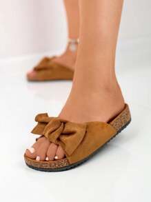 Women's -Suede Slippers With A Bow In Blue Dofro- Footwear