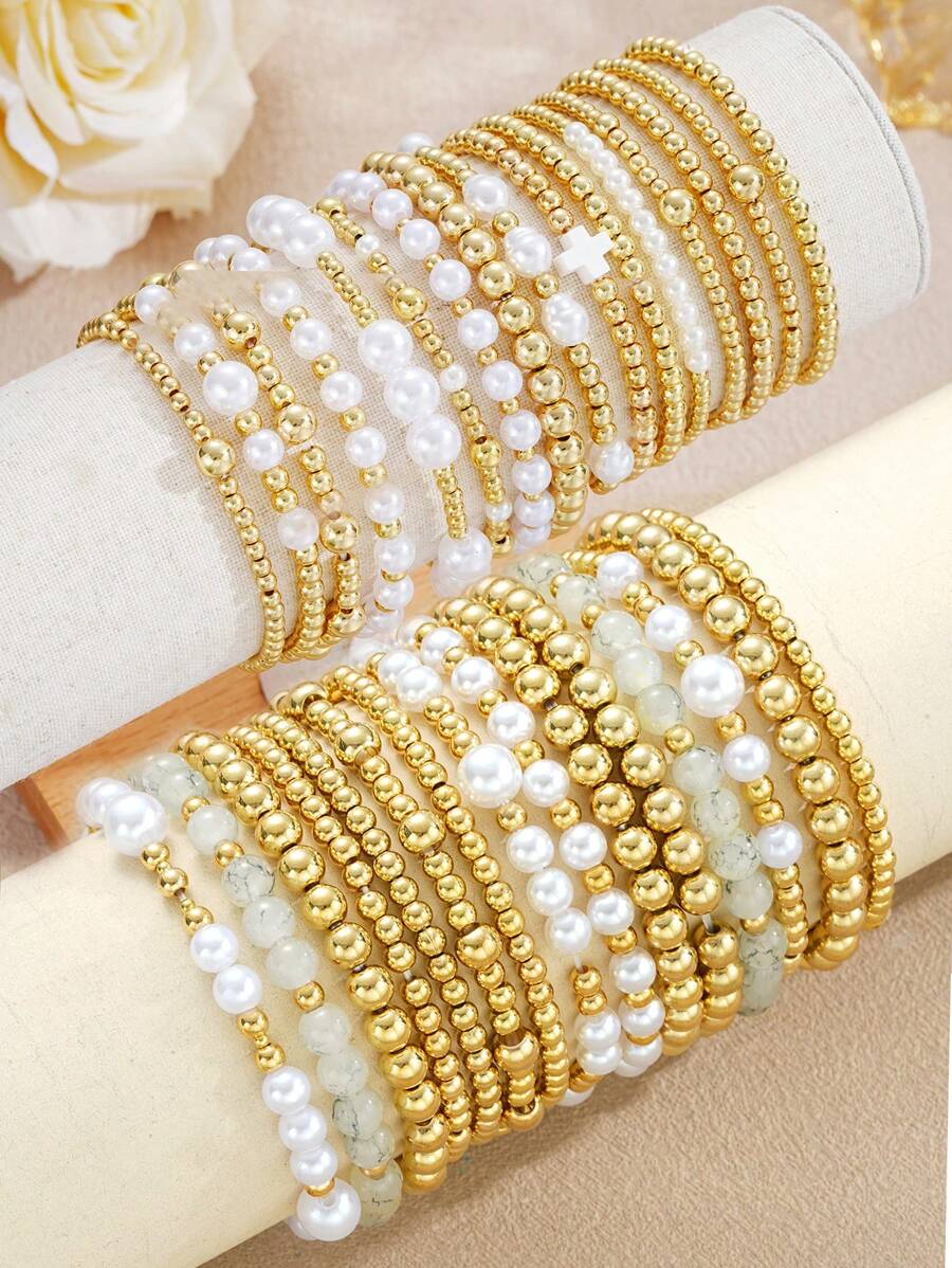 18/16/15/14/4pcs CCB Beaded Bracelet Set With Cross & Faux Pearl, Suitable For Women Vacation, Date, Gift, Casual, Party, Beach - phong cách 1 - Xem 1