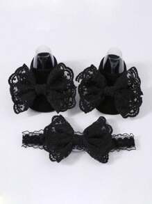 1 件婴儿蝴蝶结头带 + 1 双防滑爬行袜 - 黑色 - 查看 1