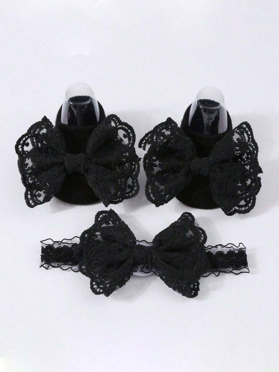 1 件婴儿蝴蝶结头带 + 1 双防滑爬行袜 - 黑色 - 查看 1