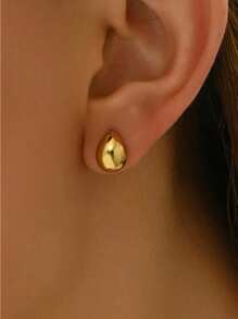 1 Pair Minimalist Hollow Water Drop Stainless Steel Stud Earrings, Classic Simple Design For Women Commuting Jewelry