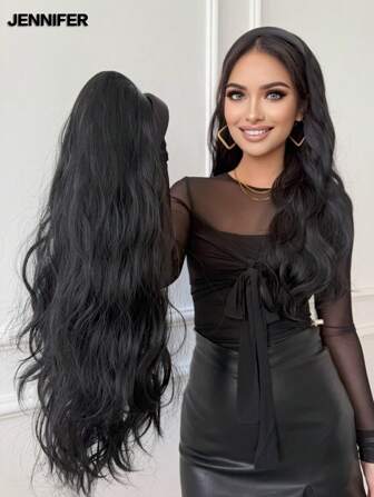 JENNIFER 24 英寸长波浪发假发头带假发，头带（多款头带可选）配件合成假发自然直发自然假发半假发（黑色，浅棕色）