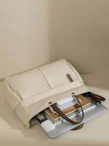 Nueva moda Bolso de mano con gran capacidad, versátil, multicompartimento, resistente al agua, con correa de hombro ajustable. Cuenta con espuma protectora para computadora portátil y libreta. Ligero y adecuado para trabajadores de oficina, estudiantes universitarios y viajeros - Beis - Ver 3