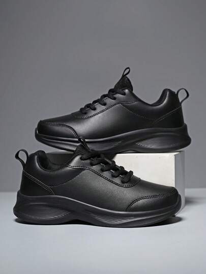 男士运动鞋，PU 皮革防水男女休闲鞋，厚底户外跑步日常穿着秋季新品，超大码