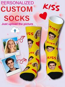 1 Pair Of Customized Crew Socks,Couple Custom Socks, Custom Photo Socks, Custom Printed Socks, Personalized Funny Face Socks, Custom Picture Socks, Put Any Face On The Socks, Anniversary Gift, Valentine Gift, Birthday Gift, Wedding Gift - Multicolor - View 14