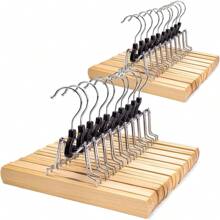 Wooden Pants Skirt Hangers, Smooth Finish Solid Wood Non Slip Jeans Slack Clamp Hangers Hair Extension Hangers(20Pcs Natural)…