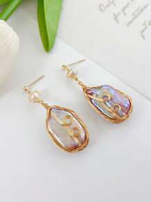 一对女士巴洛克仿珍珠S925银针耳环，原创小众设计，手工艺术风格精致仿珍珠耳环，温柔优雅耳环，轻奢 - 彩色 - 查看 10