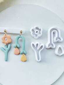 2Pcs Set Simple Flowers Clay Mold With High Precision Clay Cutter For Earring Making Soft Pottery Earrings Women DIY Studs Jewelry Pendants Clay Tools - Clay Cutters - View 1