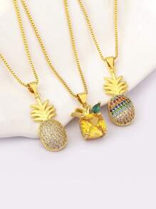 1pc Valentine's Day Colorful Zirconia 18k Gold Plated Copper Pineapple Pendant Necklace, Luxury Jewelry Gift For Women,Mom,Mother,Mother's Day,Gift - Gold - View 2