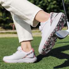 1 双女士专业高尔夫球鞋，白色和粉色组合，优雅时尚，适合日常穿着和高尔夫活动 - 粉色 - 查看 3