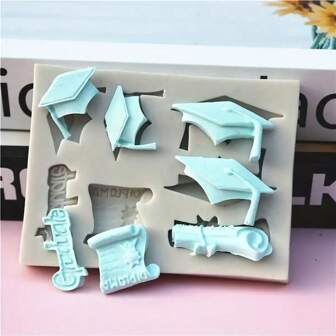 Graduation Theme Silicone Mold - DIY Clay Decoration, Doctoral Hat Design, Light Blue, Rectangular Shape, For Graduation Decoration Clay Mold