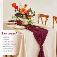 1pc Beige Cheese Cloth Table Runner, Boho Muslin Cheese Cloth Tablecloth Rustic Transparent Table Decor, Suitable For Wedding Bride, Baby Shower, Birthday Or Holiday Party Cake Table, Romantic Banquet Table Decor