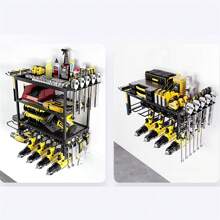 Power Tool Organizer Wall Mount, Heavy Duty Garage Tool Organizer And Storage Rack, 2-Layer/4-Layer Metal Tool Organizer For Garage Workshop - 黑色 - 查看 5