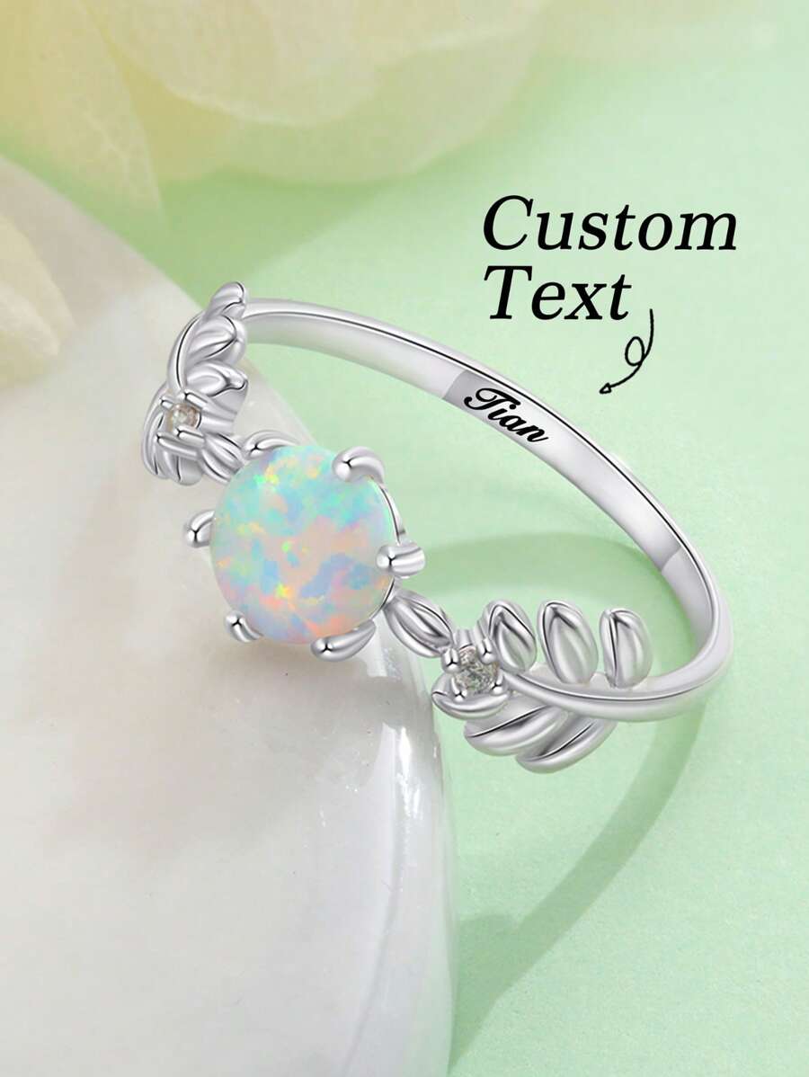 1pc Women's Australian Fire Opal Ring,Custom Text,Bohemian Gemstone • Witch's Ring,Opal Jewelry, Birthstones, Blue Opal, Gem Rings, Personalized Gifts - Silver - View 1