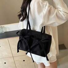 New Korean Bow Nylon Shoulder Bag Fashionable And Sweet Design Tote Bag Folded Large Capacity Commuter Women's Handbag