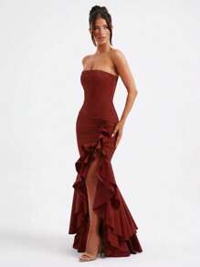 Sexy Strapless Asymmetrical Hem Fitted Party Dress, Wedding Guest Cocktail Dress