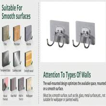 2 Pieces Of Stainless Steel Solid Double Hooks Hooks No Drilling Behind The Door Wall Mounted Bathroom Toilet Kitchen Hooks