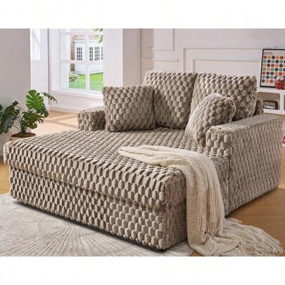 Merluxy 135cm Upholstered Chaise Lounge Indoor, Oversized Sleeper Sofa Chair With Armrests And Throw Pillows, Comfy Chaise For Living Room