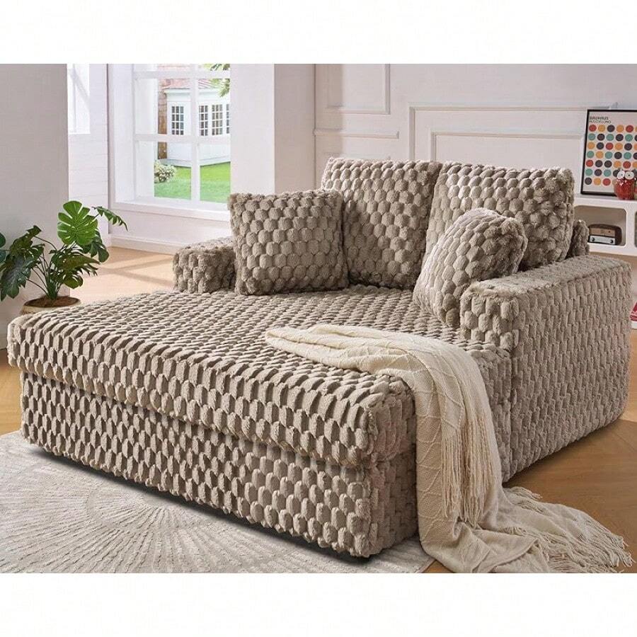 53 Inch Oversized Chaise Lounge, Upholstered Sofa Bed With Throw Pillows And Armrests, Sleeper Chair- Comfy Chair Bed For Living Room, Brown - màu nâu - Xem 1