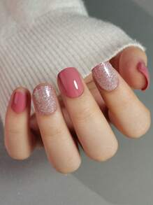 24pcs Long Almond / Short Square Press-On Nails Set, Gentle Minimalist Blush Multi-Color Shimmery Full Coverage Press-On Nails, Suitable For Girls And Ladies As Gifts, Parties, Office Wear, Includes Adhesive Tape And Nail File