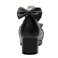 Women's Kawaii Round Toe Gothic Platform Mary Jane Block Heels Ankle Strap Double Bow Cross Lace-Up Dress Heels - 黑色 - 查看 4