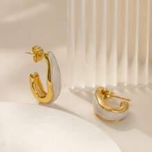 1pc Asymmetrical Epoxy Resin Stainless Steel Necklace, Fashionable European And American Style Suitable For Women's Daily Wear