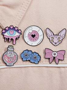 1pc Funny Cartoon Comic Style Blue Alien Flower Eye Cat Shaped Metal Brooch Pin - Multicolor - View 3