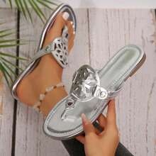 Womens Shoes Silver Sandals Flip Flops Summer Beach Sandals Shoes Comfort Walking With Non Slip On Casual - Bạc - Xem 3