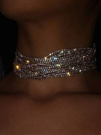 1 件优雅多层水晶水钻项链，适合女性的时尚珠宝，适合派对、婚礼、伴娘