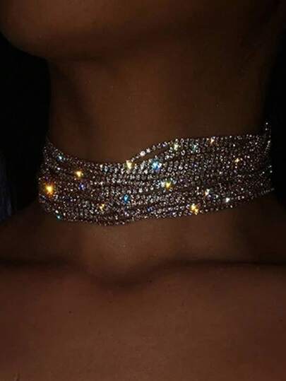 1pc Elegant Multilayer Crystal Rhinestone Necklace, Fashion Jewelry Suitable For Women, Ideal For Party, Wedding, Bridesmaid