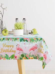 1pc Hawaiian Flamingo Birthday Rectangular Tablecloth Happy Birthday Party Decorative Table Cover Balloon Pattern Table Runner For Hawaiian Flamingo Birthday Party Home Decorations, Table Ornament Birthday Gift - Hawaii - View 3