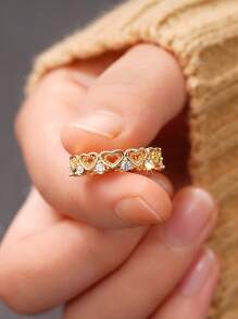 1pc Delicate Cut-Off Heart Ring Ladies Jewelry For Women 925 Sterling Silver Ladies Fine Jewelry For Girls Wedding Prom Party Decor