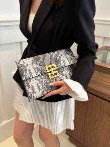 1pc PU Leather Snake Skin Pattern Color Block Handbag Envelope Clutch, Lightweight And Convenient For Daily, Date, Party, Gift - Multicolor - View 3