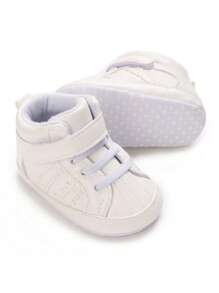 新生婴儿男孩/女孩高帮休闲白色绅士派对鞋，婴幼儿运动鞋