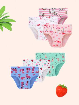 6 件装 少女三角内裤，火烈鸟和小狗印花三角内裤，适合少女