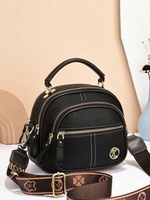 Bolsa de Ombro e Transversal de Grande Capacidade com Formato de Maçã em Couro Macio de Alta Qualidade, Bolsa de Mão de Moda Feminina