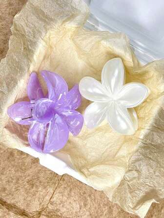 2 件/套女士简约多色大理石亚克力花爪夹，优雅百搭发型配件，适合日常使用