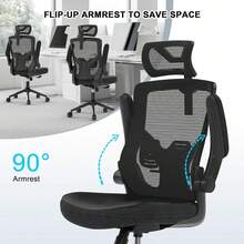 CYKOV - Silla de computadora ergonómica de Malla, Respaldo Alto, reposacabezas Ajustable con Brazos abatibles, Soporte Lumbar, Silla de Trabajo ejecutiva giratoria (Moderno, Mummy Brown) - Negro - Ver 8