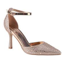 BELOVELY Rose Gold Rhinestone Stiletto Heels With Ankle Strap, Perfect For Parties And Formal Events, Featuring A Glamorous Pointed-Toe Design.