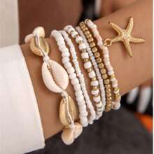 1 Set New Ocean Series Design Versatile 5-Star Braided Shell Beaded Chain Jewelry Set For Women