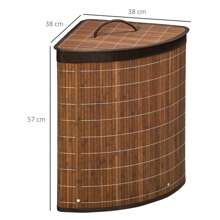 HOMCOM Bamboo Laundry Basket With Lid, 55 Litres Laundry Hamper With Removable Washable Lining,  Corner Washing Baskets, 38 X 38 X 57cm, Brown