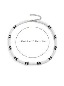1pc Men's Vintage Versatile Black & White Ceramic Geometric Beaded Pendant Necklace, Suitable For Beach/Resort Wear