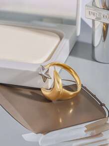 Uworld 1Pc Of Women's Fashionable And Versatile Star And Moon Shape Stainless Steel Open Ring 18K Gold Plated Suitable For Daily Wear Holidays Commuting Parties Etc. - Star - View 4