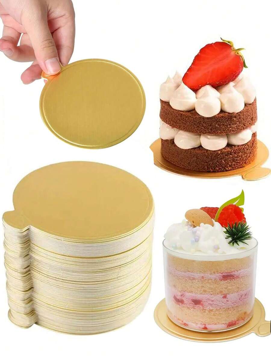 100 个金色圆形蛋糕纸杯、慕斯甜点法式糕点纸杯蛋糕衬垫、烘焙蛋糕托