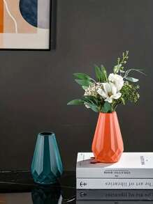 1pc Plastic Vase Scandinavian Color Vase Wet And Dry Flower Arrangement Container Decorative Planter Crafts Imitation Glaze Drop Resistant Living Room Drop-Proof Vase Decorative, Creative Minimalist Fresh And Simple Floral Vase , Home Decoration Ornaments Gifts Birthday Graduation
