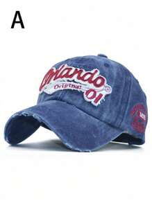 1pc Unisex Washed Vintage Orlando Letter Embroidery Fashion Baseball Cap - A - View 10