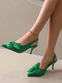 法式细高跟露趾凉鞋，新款仙女芭蕾平底鞋柔软尖头露跟一脚蹬鞋，春季 - 綠色 - 查看 4