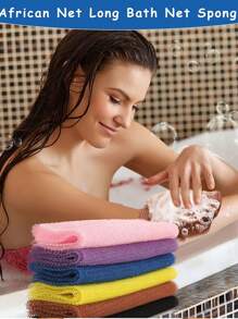 1 pieza/3 piezas/5 piezas Esponja de baño de red africana exfoliante, toalla de baño de nailon para alisar y frotar la piel diariamente